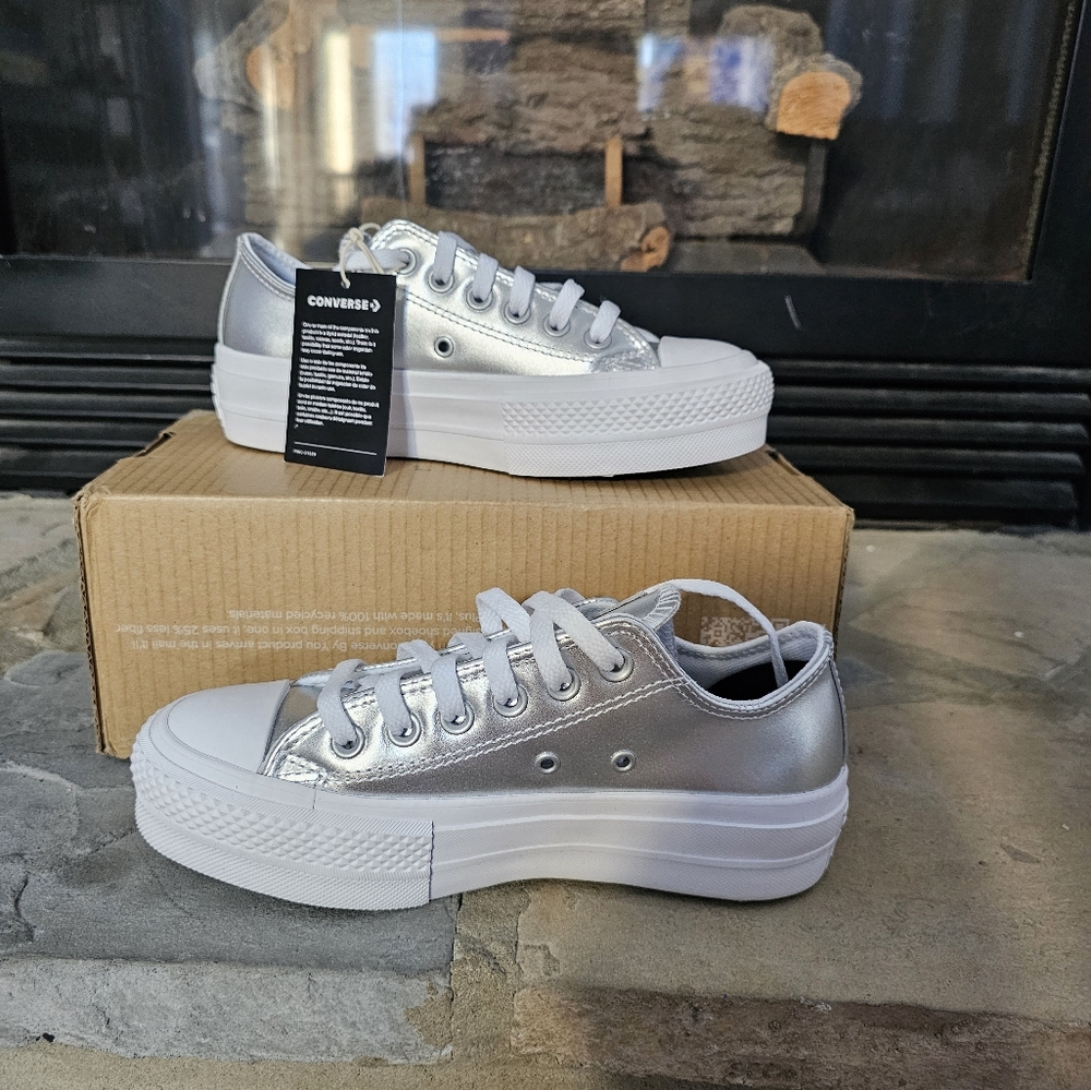 New Converse All Star Silver Platform Sneakers Size 5